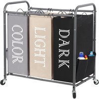 Storage Maniac 3 Section Laundry Sorter, 3 Bag Laundry Hamper Cart With Heavy Duty Rolling Lockable Wheels And Removable Bags, Laundry Organizer Basket Clothes Separator Hamper, Multicolored