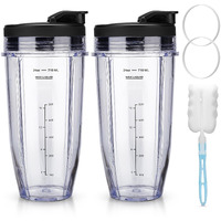 Ninja Blender Cups Replacement 24 Oz Cups Kit With Sip & Seal Lids Bl450 Bl480 Bl486 Bl487 Bl492 Bl494 Bl642 Bl682 Nn100 Bl2012