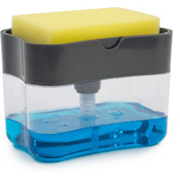 S&T Inc. Dish Soap Dispenser And Sponge Holder For Kitchen Sink, Sponge Included, 13 Ounces, Grey