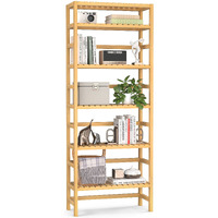 Homykic Bookshelf, 6-Tier Bamboo Adjustable 63.4    Tall Bookcase Book Shelf Organizer, Free Standing Storage Shelving Unit For Living Room, Kitchen, Bedroom, Bathroom, Office, Rust Resistance, Natural