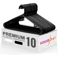 House Day Black Plastic Hangers 10 Pack, Heavy Duty Clothes Hanger Plastic, Durable Plastic Shirt Hangers Coat Hangers For Closet, Adult Hangers For Everyday Standard Use Laundry Hanger Closet Hangers