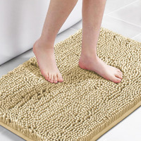 H.Versailtex Bath Mat Bathroom Rug Bath Rugs For Bathroom Non Slip Bath Mats Extra Thick Chenille Rug 17"" X 24"" Absorbent Soft Shaggy Washable Dry Fast Plush Rugs For Bathtubs - Beige