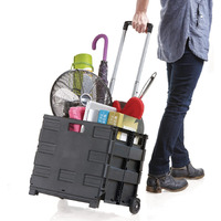 Inspired Living Collapsible Ultra-Slim Pack-N-Roll, 2 Wheel Utility Cart , With Telescopic Handle - Super Strong Up To 80 Lbs Load Capacity, Black
