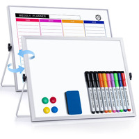 Dry Erase White Board With Stand, Arcobis 12"" X 16"" Weekly Double-Sided Desktop Whiteboard 10 Markers, 4 Magnets, 1 Eraser, Portable Magnetic Dry Erase Calendar For Planning, To Do List, Memo, School