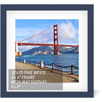 9X9 Inch Wood Picture Frame For Wall Hanging Or Tabletop Square Photo Frames With 1 Mats Display 7X7 Inch For Baby Scan,Poster,Walls Decoration,Anniversary,Wedding,Christmas,Diamond Painting(Jazz Blue)