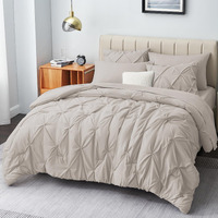 Cozylux King Size Comforter Set - 7 Pieces Comforters King Size Beige, Pintuck Bed In A Bag Pinch Pleat Bedding Sets With All Season Comforter, Flat Sheet, Fitted Sheet And Pillowcases & Shams