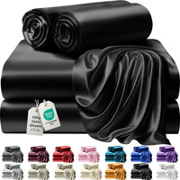 Decolure Silky Satin Bed Sheets Set, (Queen Size) Black