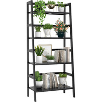 Homykic Bamboo Bookshelf 4-Tier Ladder Shelf, 49.2    Freestanding Open Bookcase Book Shelf Bathroom Storage Shelf Unit Plant Stand For Small Space, Living Room, Bedroom, Home Office, Black