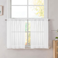 Simplebrand White Tier Curtains For Kitchen 24 Inches Long 2 Paset, Rod Pocket Cafe Curtain Light Filtering Sheer Short Curtains For Bathroom/Basement Half Window 42 X 24 Inch, 2Pcs, White