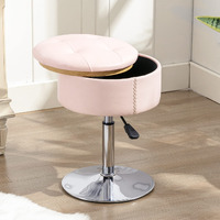 Lue Bona 360   Swivel Vanity Stool Chair For Makeup Room, Height Adjustable Stool For Vanity With Storage, Small Pink Faux Leather Vanity Stool For Bathroom, Living Room
