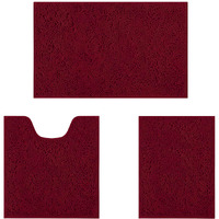 Homeideas 3 Pieces Bathroom Rugs, Ultra Soft Non Slip Absorbent Chenille Toilet Bath Mat Set (Burgundy)
