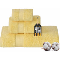 Textilom 100% Turkish Cotton 3 Pcs Bath Towel Set, Luxury Bath Towels For Bathroom, Soft & Absorbent Bathroom Towels Set (1 Bath Towel, 1 Hand Towel, 1 Washcloth)- Yellow