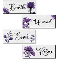 4 Pieces Bathroom Wall Art Rustic Farmhouse Bathroom Wall Decor Sign Relax Soak Unwind Breathe Wood Hanging Sign For Home Spa Bathroom Laundry Decor