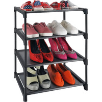 Hithim 4 Tiers Small Shoe Rack,Narrow Stackable Shoe Shelf Organizer,Sturdy Shoe Stand, Non-Woven Fabric Metal Free Standing Shoe Racks For Entryway, Doorway And Bedroom Closet