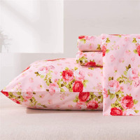 Meishang Full Pink Floral Ultra Soft 100% Microfiber- 16 Inch Deep Pocket Comfortable Rose Pattern Printed Sheet Set - 4 Pieces Rose Flower Full