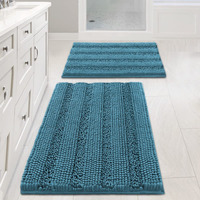 H.Versailtex 2 Piece Bathroom Set Bathroom Rugs Slip-Resistant Extra Absorbent Soft And Fluffy Thick Striped Bath Mat Non Slip Microfiber Shag Floor Mat(Turquoise Blue, 20"" X 32""/17"" X 24"")