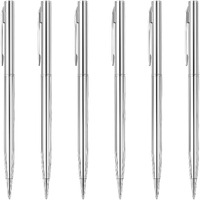 Unibene Slim Metallic Retractable Ballpoint Pens - Silver, Nice Gift For Wedding Business Office Students Teachers Christmas, Medium Point(1 Mm) 6 Pack-Black Ink