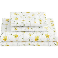 Softan Yellow Floral Sheets For Queen Size Bed Printed Flower Queen Size Sheets - 4 Piece Soft Microfiber Patterned Fitted Sheets Queen With 15 "" Deep Pocket