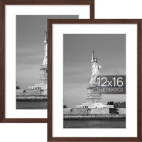 Enjoybasics 12X16 Picture Frame, Display Poster 9X12 With Mat Or 12 X 16 Without Mat, Wall Gallery Photo Frames, Brown, 2 Pack
