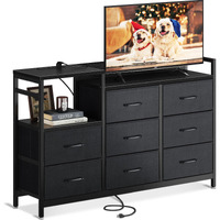Odk Tv Stand With Charging Station, 52'' Long Tv Stand For Living Room Tv Stand With 8 Drawers, Black