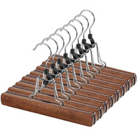 Amkufo 12 Pack Wooden Pants Hangers With Clips Non Slip Skirt Hangers Walnut Trouser Clamp Hanger Solid Wood Hanger With 360    Swivel Hook