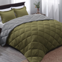 Basic Beyond Queen Comforter Set - Olive Green Comforter Set Queen, Reversible Bed Comforter Queen Set For All Seasons,   Olive Green/Charcoal Gray, 1 Comforter (88""X92"") And 2 Pillow Shams (20""X26""+2"")