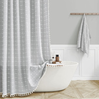 Bttn Boho Farmhouse Shower Curtain,   Linen Rustic Heavy Duty Fabric Shower Curtain Set With Tassel, Water Repellent, Bohemian Vintage Country Thick Cloth Shower Curtains For Bathroom, Gray/Grey, 72X72