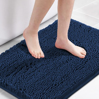 H.Versailtex Navy Blue Bath Rug, Bath Mat Non Slip Bath Mats For Bathroom Floor, Bathroom Rug Extra Thick Chenille Rug 17 "" X 24 "" Absorbent Soft Shaggy Washable Dry Fast Plush Rugs For Bathtubs