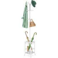 Hoctieon Coat Rack Freestanding, Entryway Coat Hanger Stand, Umbrella Holder, Hall Tree With 12 Hooks, Floor Standing Metal Tree Stand, White