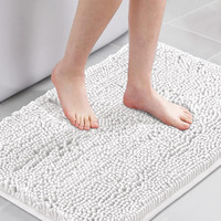 H.Versailtex Pure White Bath Mat Bathroom Rug Bath Rugs For Bathroom Non Slip Bath Mats Extra Thick Chenille Rug 17"" X 24"" Absorbent Soft Shaggy Washable Dry Fast Plush Rugs For Bathtubs