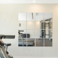 Delma Home Gym Mirrors, 12'' X 12'' Glass Mirror Tiles (16 Pcs), Square Large Wall Mirror For Home Gym, Bedroom, Door,Bathroom, Frameless Mirror Sets