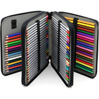 Btsky Deluxe Pu Leather Pencil Case For Colored Pencils - 120 Slot Pencil Holder With Handle Strap Handy Colored Pencil Box Large(Black)
