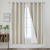 Joydeco Light Beige Blackout Curtains 72 Inches Long, Short Blackout Curtains 2 Panels Sets For Bedroom Living Room, Room Darkening Curtains Linen Texture Drapes For Windows(42X72 Inch, Light Beige)