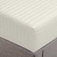 Feather & Stitch 100% Cotton 1 Piece Damask Stripe Queen Fitted Sheet 500 Thread Count Beige 18 Inch Extra Deep Pocket Luxury Sateen Weave Stretchable Boxer Elastic Fits Mattress Perfectly