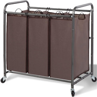 Storage Maniac 3 Section Laundry Sorter, 3 Bag Laundry Hamper Cart With Heavy Duty Rolling Lockable Wheels And Removable Bags, Laundry Organizer Laundry Basket Laundry Clothes Separator Hamper, Brown