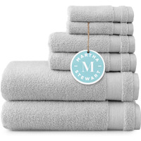 Martha Stewart 100% Cotton Bath Towels Set Of 6 Piece, 2 Bath Towels, 2 Hand Towels, 2 Washcloths, Quick Dry Towels, Soft & Absorbent, Bathroom Essentials, Light Gray