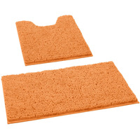 Homeideas 2 Pieces Bathroom Rugs, Ultra Soft Non Slip Absorbent Chenille Toilet Bath Mat Set (Orange)