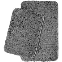 Yeaban Dark Gray Bathroom Rugs - Thick Chenille Bath Mats | Absorbent And Washable Bath Rug Non-Slip, Plush And Soft Rugs For Bathroom, Kitchen, Shower, Sink - 17 "" X 24 ""