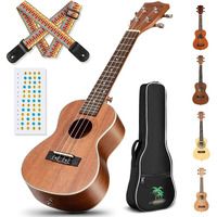 Cahaya Concert Ukulele Kit Beginner Starter 23 Inch With Gig Bag, Rainbow Strap, Fretboard Stickers, For Both Adults And Kids, Sapele, Model Cy0070