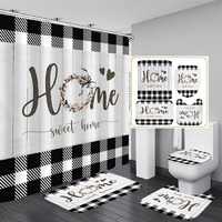 Fzdhhy Black And White Bathroom Sets Home Sweet Home Shower Curtain Set With Rugs,Rustic Plaid Bathroom Shower Curtain Set With Carpet Bath Mat Toilet Rugs