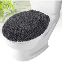 Mayshine Plush Shaggy Standard Toilet Seat Lid Cover (Charcoal Gray) | Fuzzy Chenille Microfiber, Fluffy Soft Absorbent - Machine Washable Cushion | No More Cold Or Wet Seats