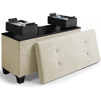 Storage Ottoman Bench With Storage Bins, 30-In Storage Bench For Bedroom End Of Bed, Folding Foot Rest Ottoman With Storage For Living Room, Storage Chest Max 660Lbs, Linen Fabric Ivory Ottoman