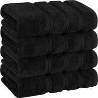 American Soft Linen Hand Towels, Hand Towel Set Of 4, 100% Turkish Cotton Hand Towels For Bathroom, Hand Face Towels For Kitchen, Black Hand Towel