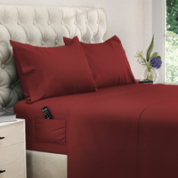 Dreamcare Queen Sheet Set - Cooling Bed Sheets - 4Pcs Set - Queen Sheets - Sheets For Queen Size Bed - Queen Size Sheets Soft & Long Lasting 100% Fine Brushed Polyester With Side Pocket - Burgundy