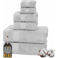 Textilom 100% Turkish Cotton 6 Pcs Bath Towel Set, Luxury Bath Towels For Bathroom, Soft & Absorbent Bathroom Towels Set (2 Bath Towels, 2 Hand Towels, 2 Washcloths)- Light Grey