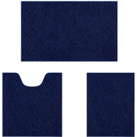 Homeideas 3 Pieces Bathroom Rugs, Ultra Soft Non Slip Absorbent Chenille Toilet Bath Mat Set (Navy Blue)