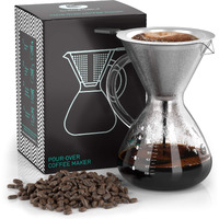 Coffee Gator Pour Over Coffee Maker - 27 Oz Paperless, Portable, Drip Coffee Brewer Pour Over Set W/Glass Carafe & Stainless-Steel Mesh Filter, 800Ml Clear
