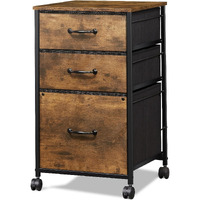Devaise Mobile File Cabinet, Rolling Printer Stand With 3 Drawers, Fabric Vertical Filing Cabinet Fits A4 Or Letter Size For Home Office, Rustic   Brown   Wood   Grain   Print
