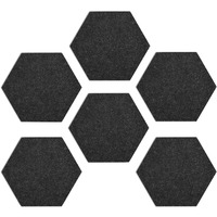 Navaris Hexagon Felt Board Tiles - Set Of 6 Notice Memo Bulletin Boards With Push Pins Pack 5.9 X 7 Inches (15 X 17.7 Cm) - Dark Grey