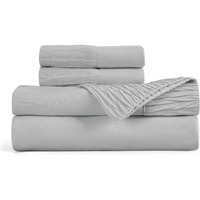 Bedsure Queen Sheet Set - Soft 1800 Sheets For Queen Size Bed, 4 Pieces Hotel Luxury Light Grey Sheets Queen, Easy Care Polyester Microfiber Cooling Bed Sheet Set